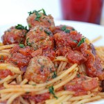 Corn Spaghetti with Lamb, Garlic and Parsley Meatballs